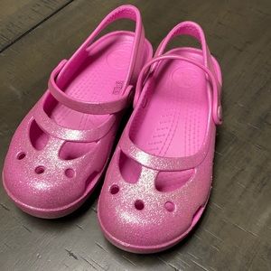 Girls Sparkle Crocs Pink J1